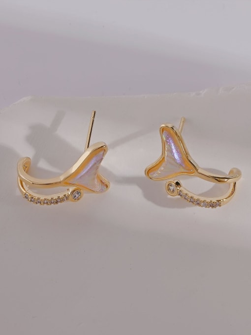 HYACINTH Brass Shell Fish Tial Minimalist Clip Earring 2