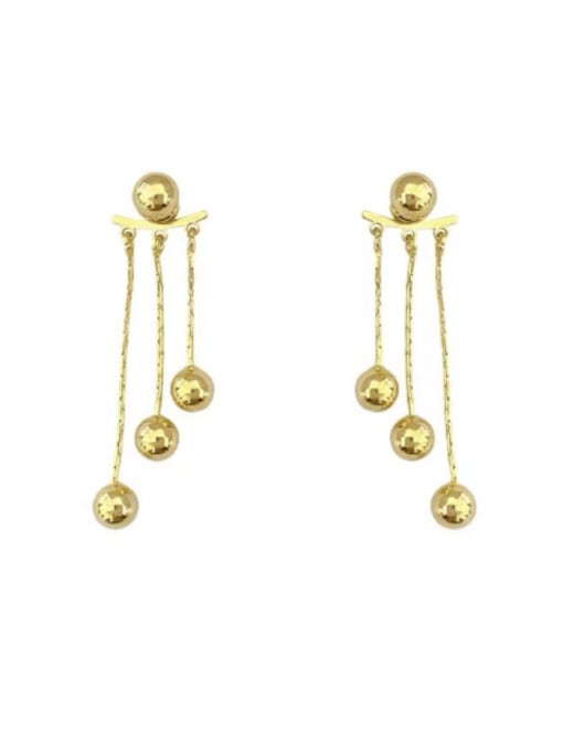 two small golden ball Tassel Earrings Brass Bead Tassel Trend Drop Earring