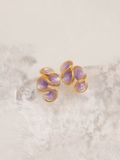16K Golden Pearl Light Purple Brass Enamel Irregular Minimalist Stud Earring
