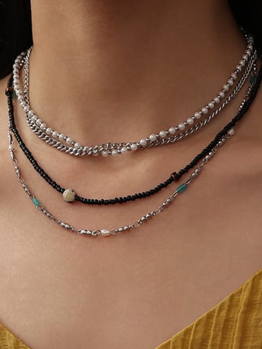 Five Color Titanium Steel MGB beads Geometric Minimalist Beaded Necklace 3