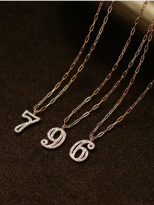 ACCA Brass Cubic Zirconia Number Dainty Pendant Necklace