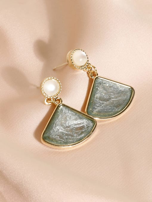 14k Gold Blue Brass Acrylic Triangle Vintage Drop Earring