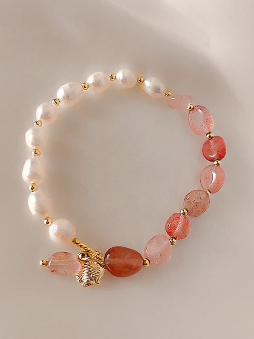 Pink Crystal Bracelet Alloy Imitation Pearl Irregular Ethnic Adjustable Bracelet