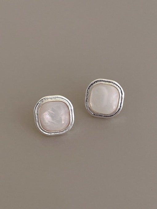 Steel Square Shell Earrings Brass Shell Geometric Minimalist Stud Earring