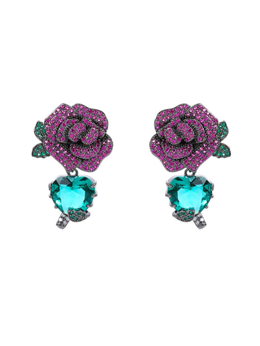 OUOU Brass Cubic Zirconia Blue Flower Luxury Drop Earring