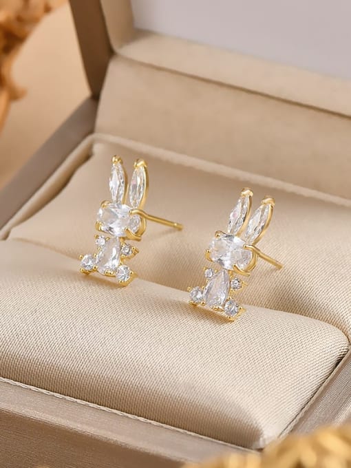 Gold ED65233 Brass Cubic Zirconia Rabbit Dainty Stud Earring
