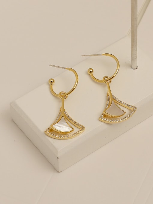 14k gold Brass Shell Triangle Minimalist Hook Trend Korean Fashion Earring