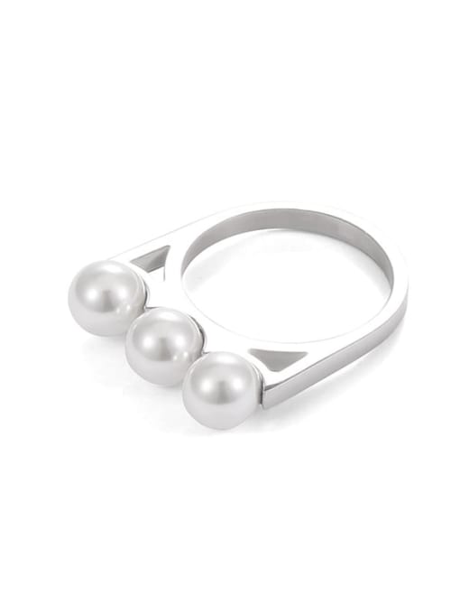 Titanium steel ring Brass Imitation Pearl Geometric Minimalist Band Ring