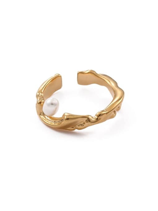 A pearl ring (adjustable) Brass Imitation Pearl Irregular Vintage Stackable Ring