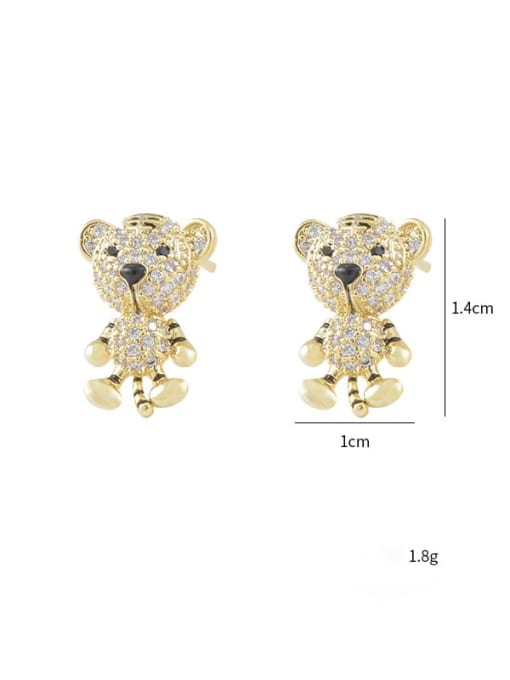 YOUH Brass Cubic Zirconia Bear Cute Stud Earring 3