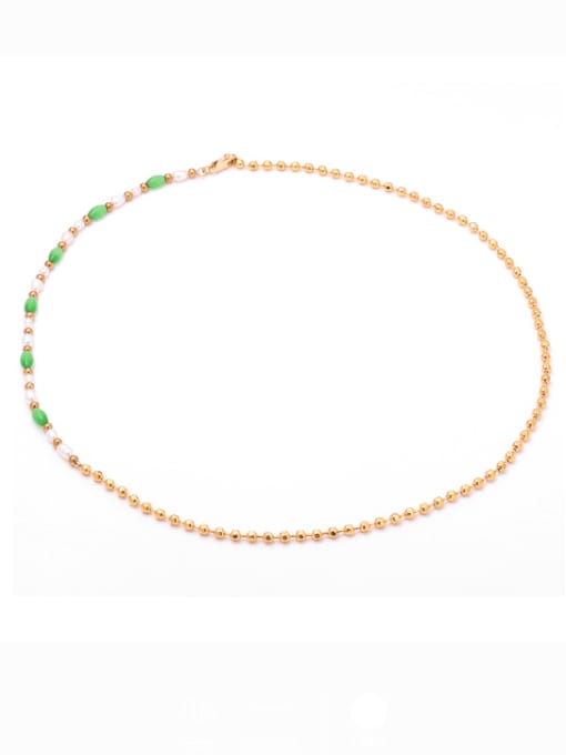 TINGS Brass Imitation Pearl Geometric Minimalist Beaded Necklace 0