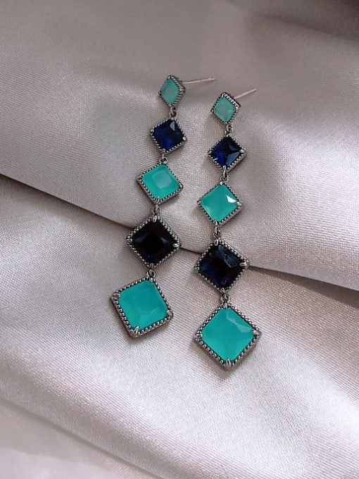 blue Alloy Vintage glass stone Geometric pendant  Drop Earring