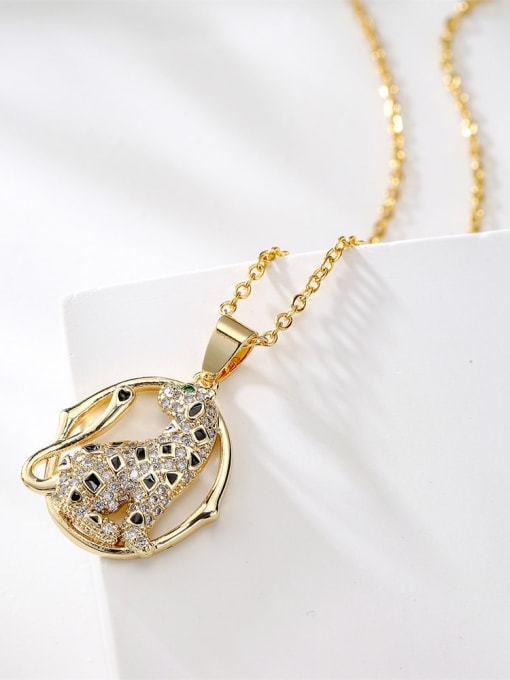 20648 Brass Cubic Zirconia Leopard Vintage Necklace