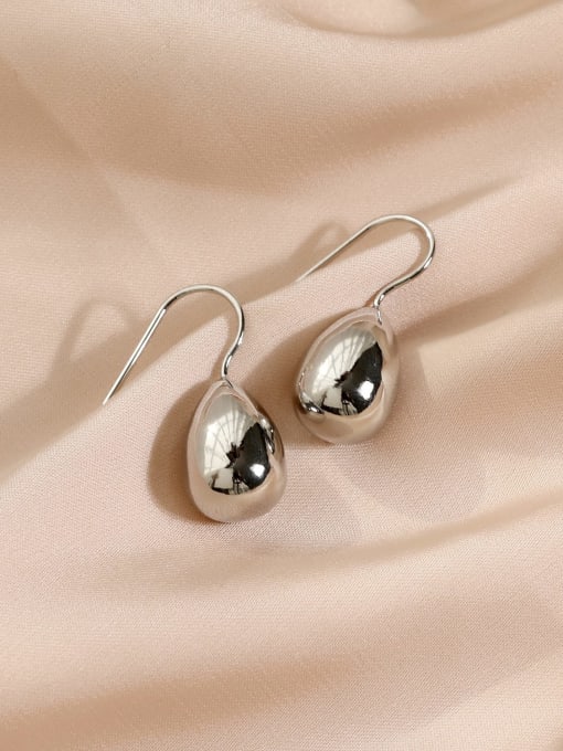 white K Brass Smooth Water Drop Minimalist Hook Earring