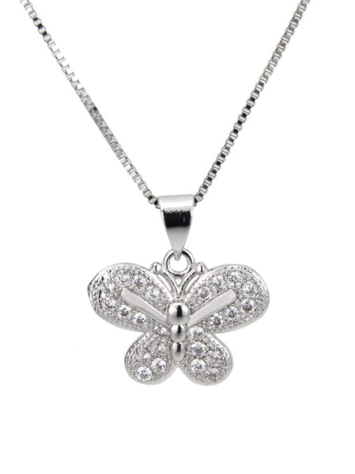 Platinum plating Brass Cubic Zirconia Butterfly Cute Necklace
