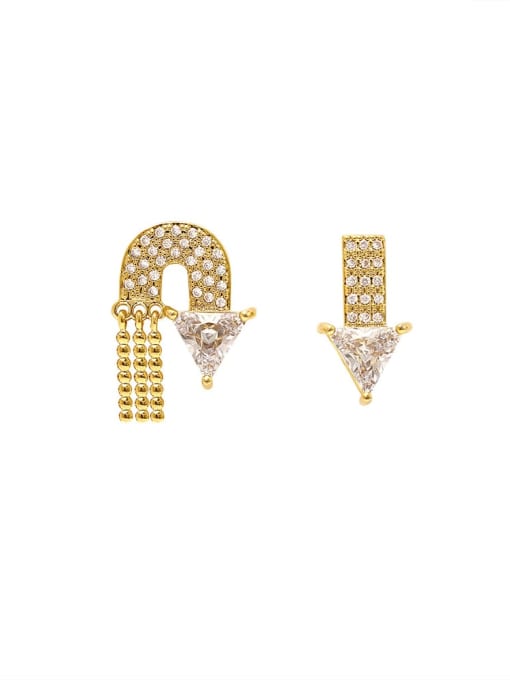 14k Gold Brass Cubic Zirconia Asymmetry Geometric Vintage Stud Trend Korean Fashion Earring