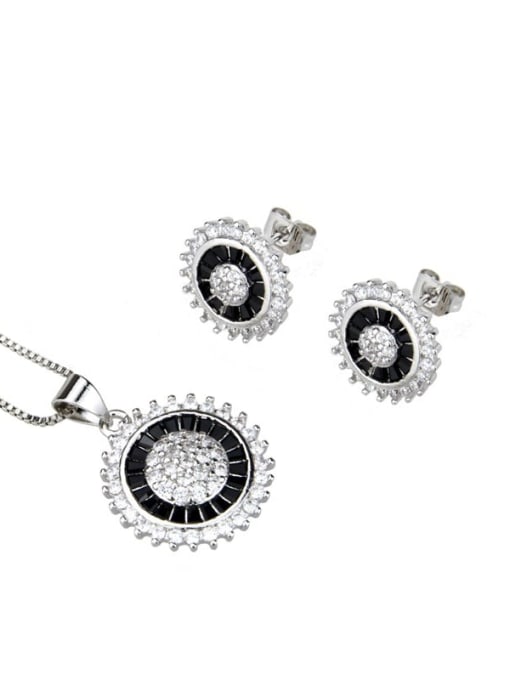 Platinum Plated Black zirconium Brass Dainty Round Cubic Zirconia Earring and Necklace Set