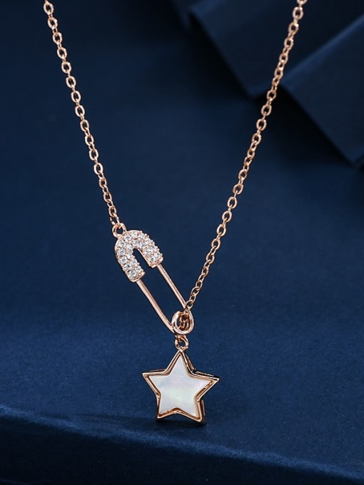 rose gold XL62919 Brass Shell Pentagram Minimalist Necklace