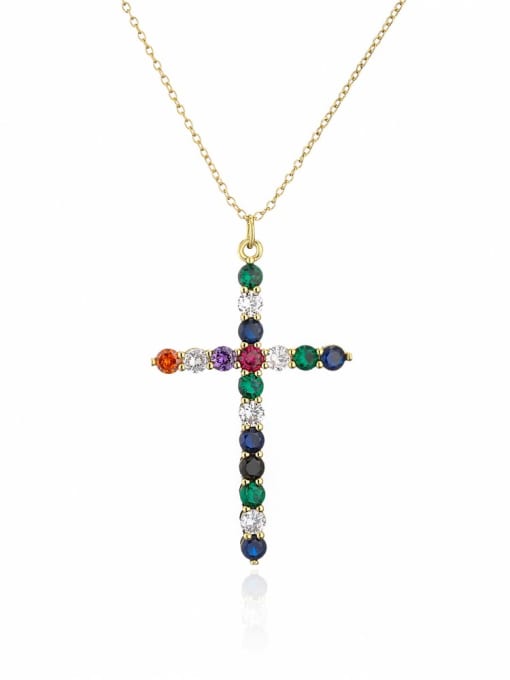 21542 Brass Cubic Zirconia Cross Trend Necklace
