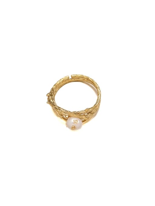 Five Color Brass Imitation Pearl Geometric Vintage Band Ring 3