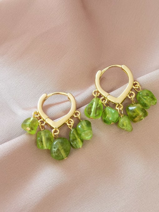 14K olivine Brass Peridot Heart Vintage Huggie Earring