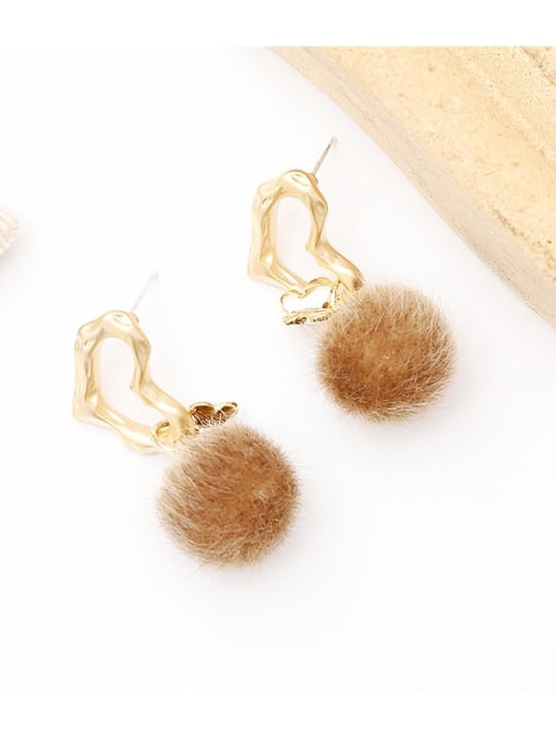 Coffee wool ball Copper Wool Ball Dainty Huggie Trend Korean Fashion Earring
