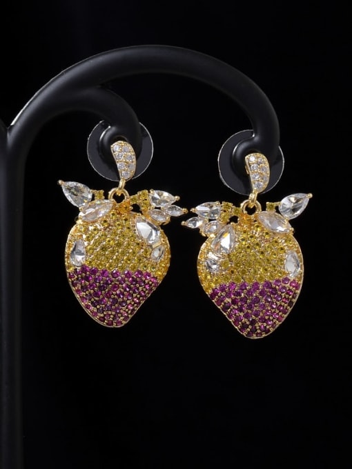 Gold E174 Brass Cubic Zirconia Friut Dainty Stud Earring