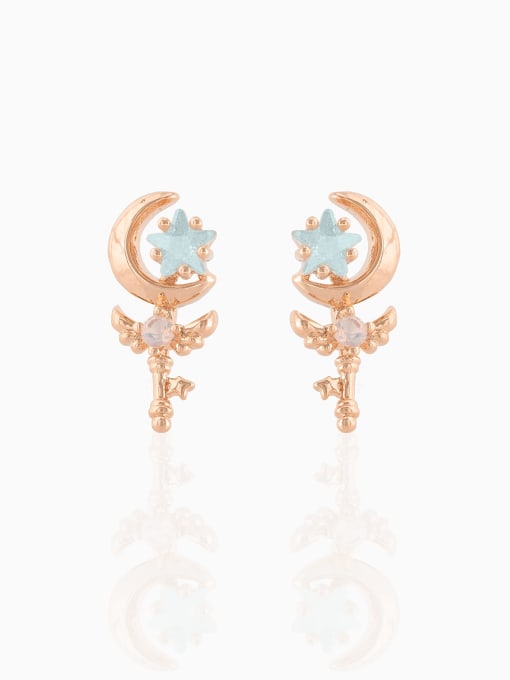 rose gold Brass Cubic Zirconia Star Moon Cute Stud Earring