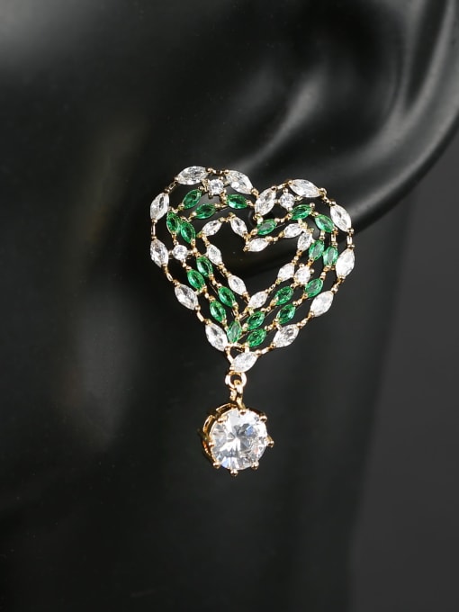 OUOU Brass Cubic Zirconia Heart Luxury Love Long  Cluster Earring 2