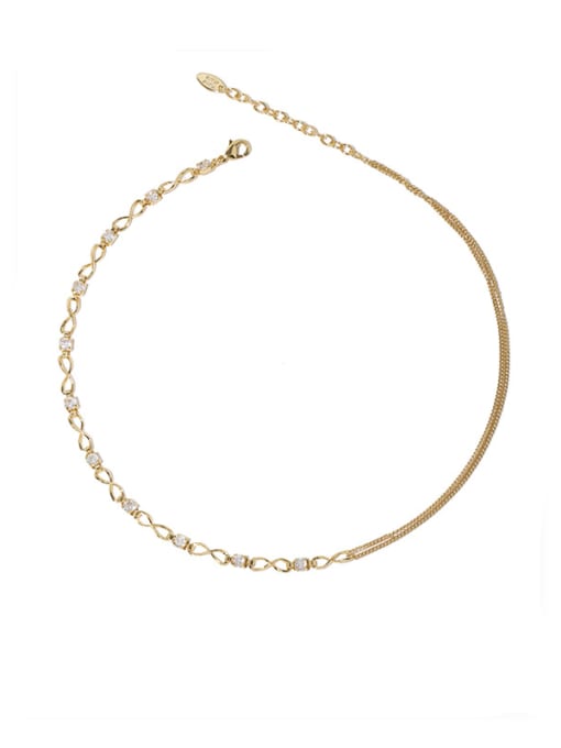 Zircon Necklace Brass Cubic Zirconia Geometric Vintage Asymmetrical  Chain Necklace