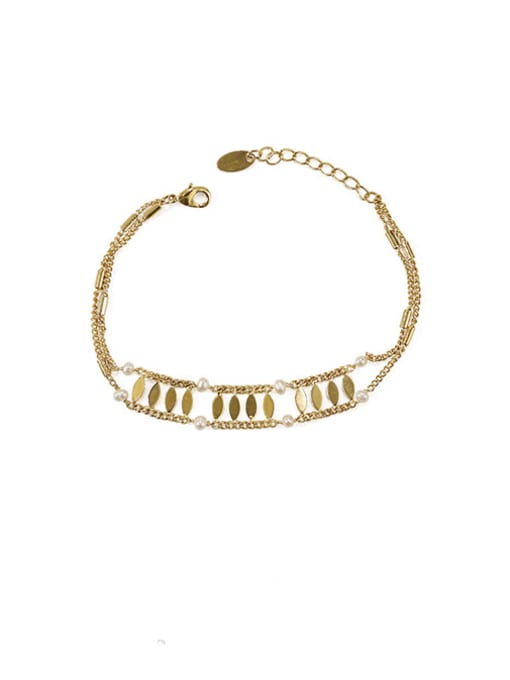 ACCA Brass Freshwater Pearl Geometric Vintage Strand Bracelet