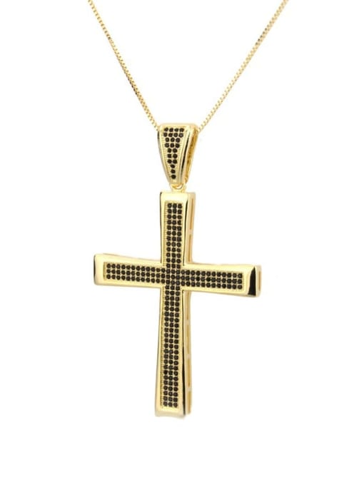Gold Plated Black zirconium Brass Rhinestone Cross Dainty Necklace