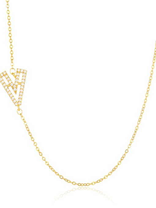 V Brass Cubic Zirconia Letter Minimalist Necklace