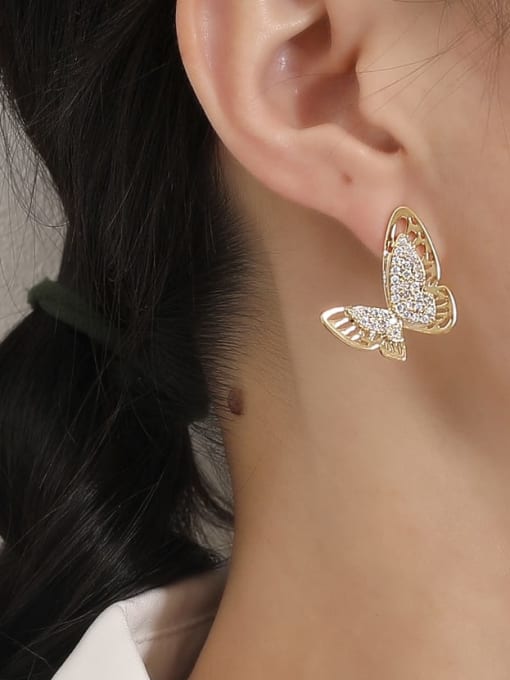 HYACINTH Brass Cubic Zirconia Butterfly Trend Stud Earring 1