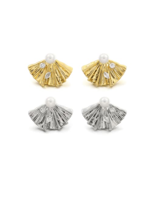Five Color Brass Imitation Pearl Irregular Vintage Stud Earring
