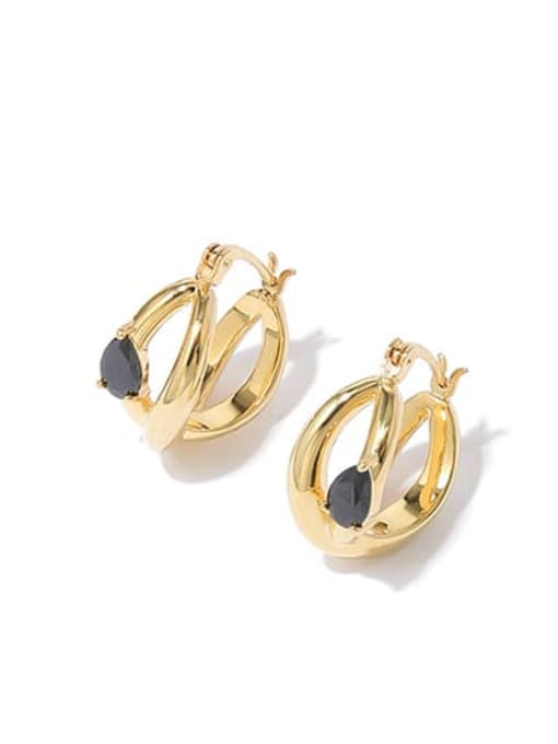 Gold Black zirconium ear buckle Brass Cubic Zirconia Geometric Vintage Huggie Earring