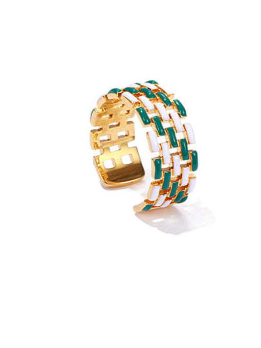 White green Brass Enamel Geometric Vintage Band Ring