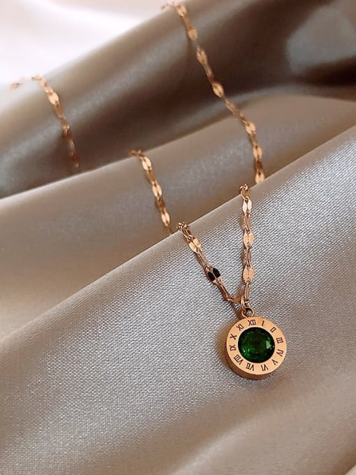 Rose Gold Titanium Crystal Green Number Trend Number Necklace