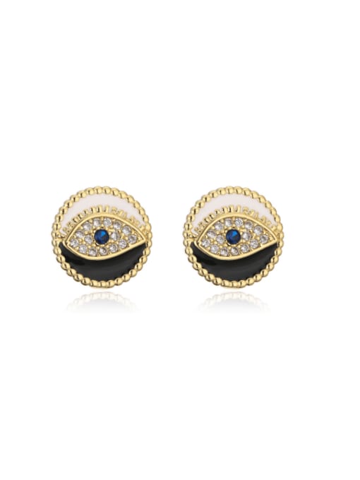 42306 Brass Enamel Evil Eye Minimalist  Round Stud Earring