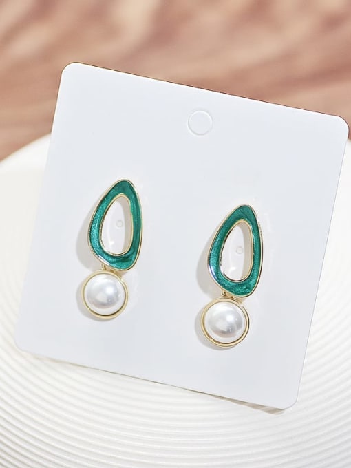 14K gold Copper Imitation Pearl Enamel Geometric Minimalist Drop Trend Korean Fashion Earring