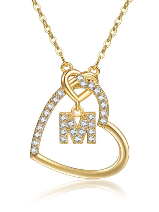 M gold Brass Cubic Zirconia Heart Minimalist  Letter Pendant Necklace