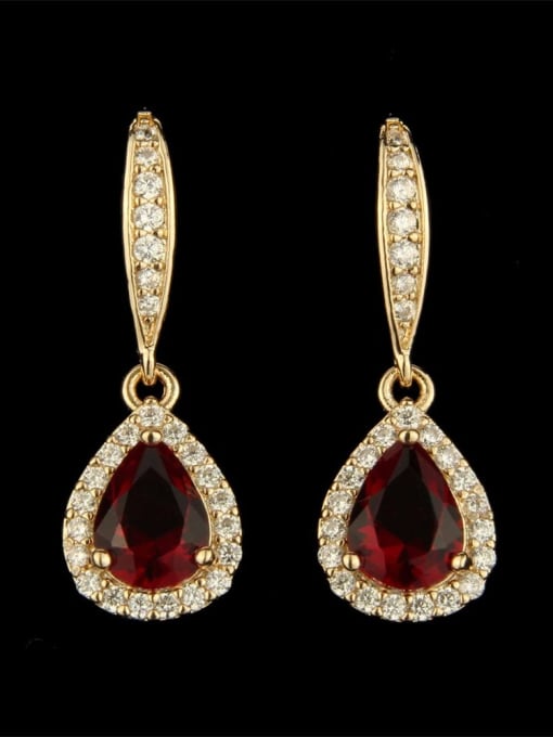Gold Plated Red Brass Water Drop  Cubic Zirconia  Luxury Drop Earring