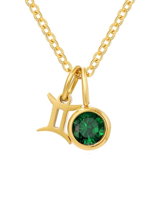 May Green Gemini Gold Stainless steel Birthstone Constellation Cute Necklace