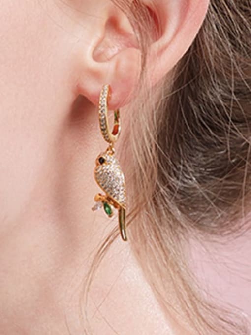 OUOU Brass Cubic Zirconia Bird Parrot  Cute Huggie Earring 1