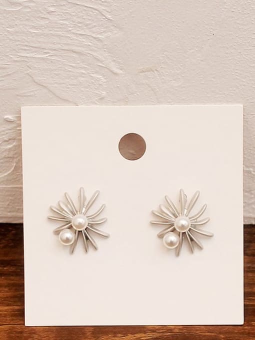 Hoarse platinum Copper Imitation Pearl Flower Minimalist Stud Trend Korean Fashion Earring