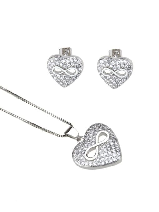 Platinum plating Brass Cubic Zirconia  Dainty Heart Earring and Necklace Set