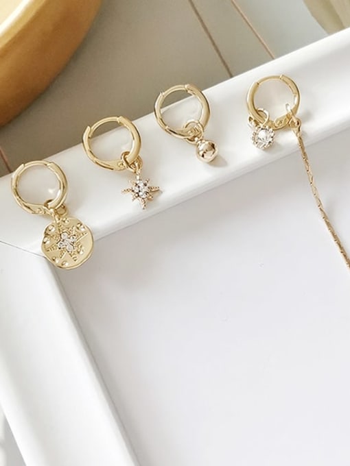 14K gold Copper star Vintage four piece set Huggie Trend Korean Fashion Earring