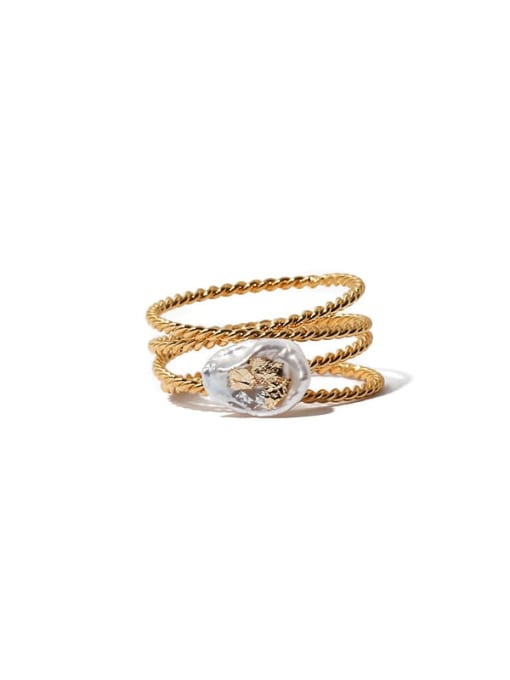 golden Brass Freshwater Pearl Irregular Vintage Stackable Ring