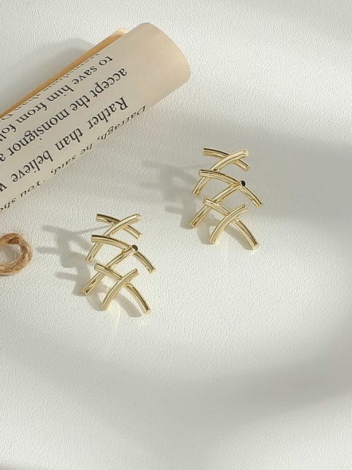 HYACINTH Copper Smooth Cross Minimalist Stud Trend Korean Fashion Earring 1
