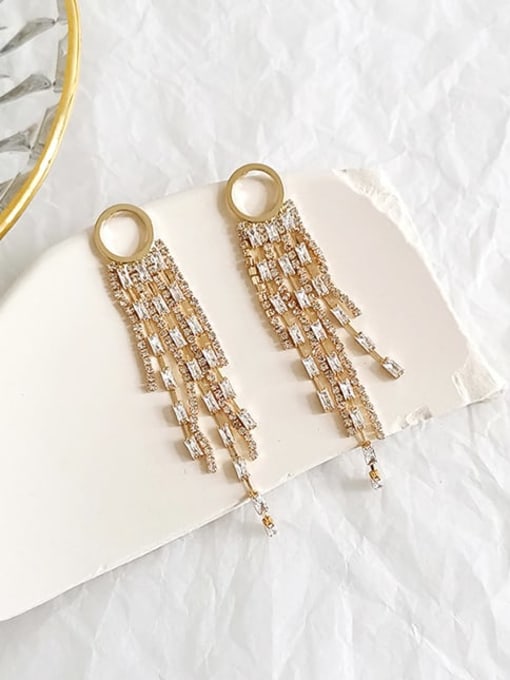 14K gold Copper Cubic Zirconia Tassel Luxury Threader Trend Korean Fashion Earring